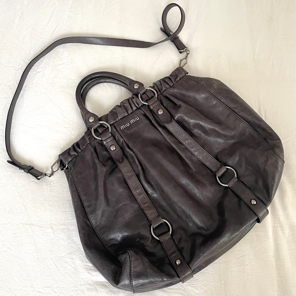 Authentic Large grey miu miu leather crossbody tote bag